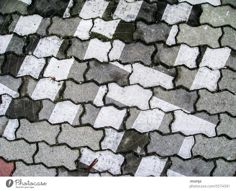 jigsaw Chaos Sharp-edged Surface structure Footpath Street Road marking Stripe Puzzle Muddled Ground markings Stone floor Floor covering Gray White