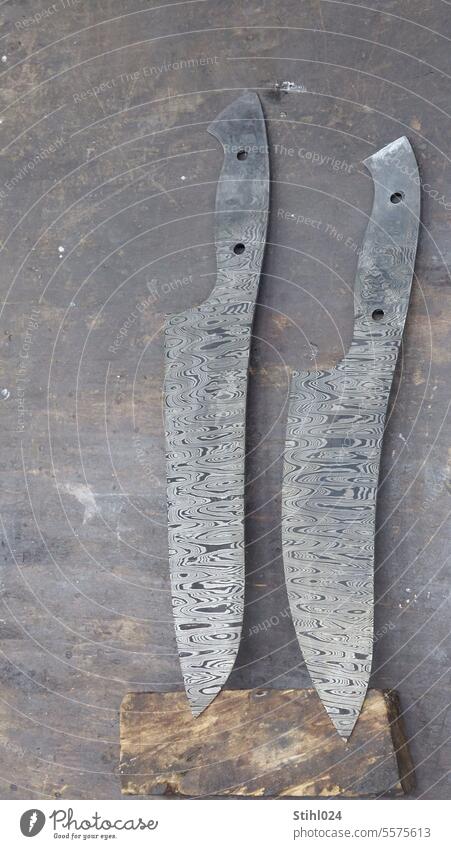 Blanks in the knife forge Damascus steel blank Knives Cutler Smith Forge Steel Blade Knife blade Shaft damask etched two drilling Knife handle chef's knife