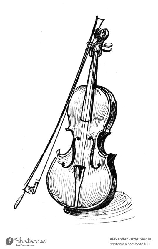 Violin sketch. Hand-drawn ink black and white drawing antique art background classic classical concert engraving etching illustration image instrument isolated