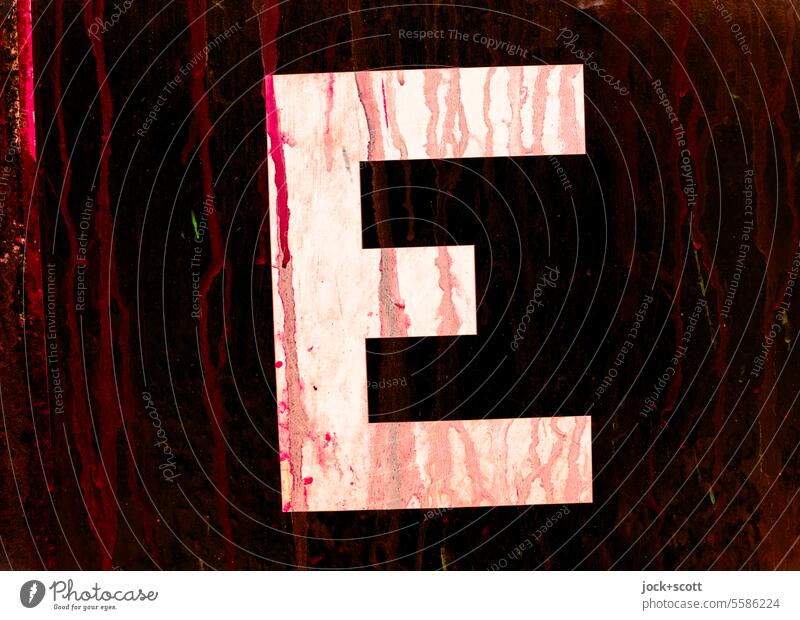 Letter E is smeared letter Characters Typography Neutral Background Daub Patch of colour Former Stagnating Color gradient Surface Graffiti Capital letter Dirty