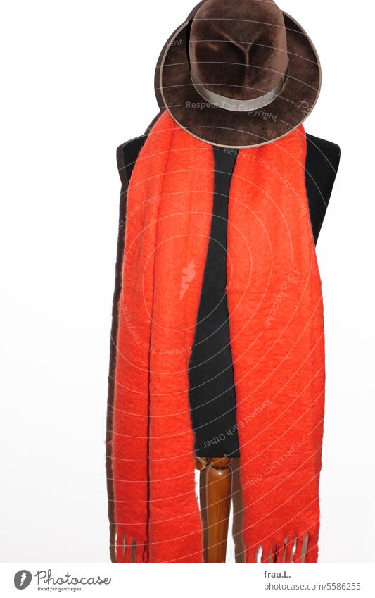 Tailor's dummy with hat and scarf woolen scarf Hat Men's hat dressmaker's dummy warm Velvety Old New Orange fluffy