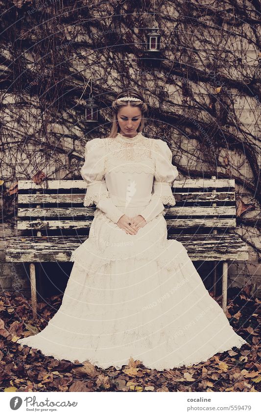 sedentary Woman Adults 18 - 30 years Youth (Young adults) Dark Beautiful Modest Humble Apocalyptic sentiment Eternity Bride Wedding Dress Blonde Vintage Lantern