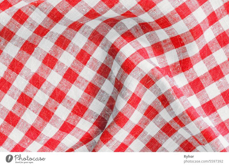crumpled fabric Print Scottish Square Cloth. Gingham Pattern Tartan Checked Plaids. Pastel Backgrounds For Tablecloths, Dresses, Skirts, Napkins, Textile Design. Breakfast Natural Linen Country Plaid Tartan Kitchen Fabric Material Abstract Check Texture...