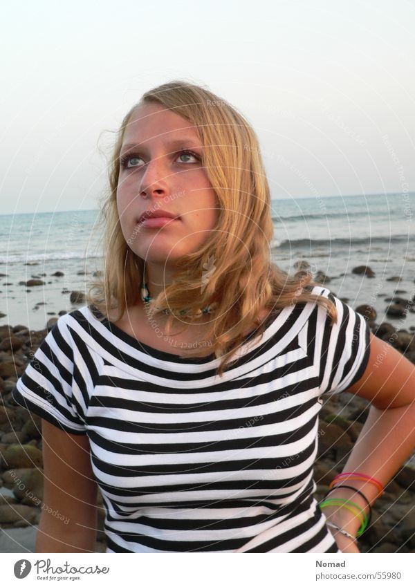 wanderlust Woman Ocean Lake Coast Surf Stripe Top Blonde Brown Zebra Stone Sky Blue T-shirt Chain