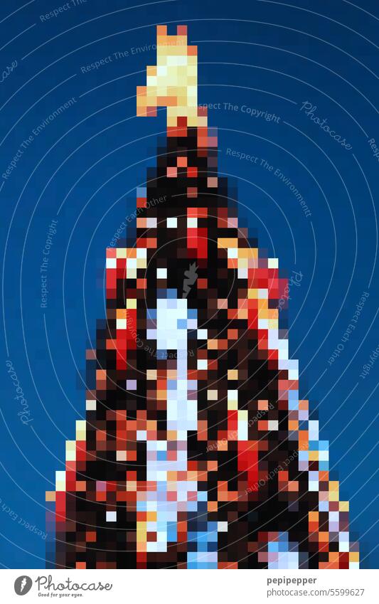 Matrix - pixelated Christmas tree in the moonlight with an angel on top Christmas Angel Christmas & Advent Christmas decoration Decoration Winter Festive