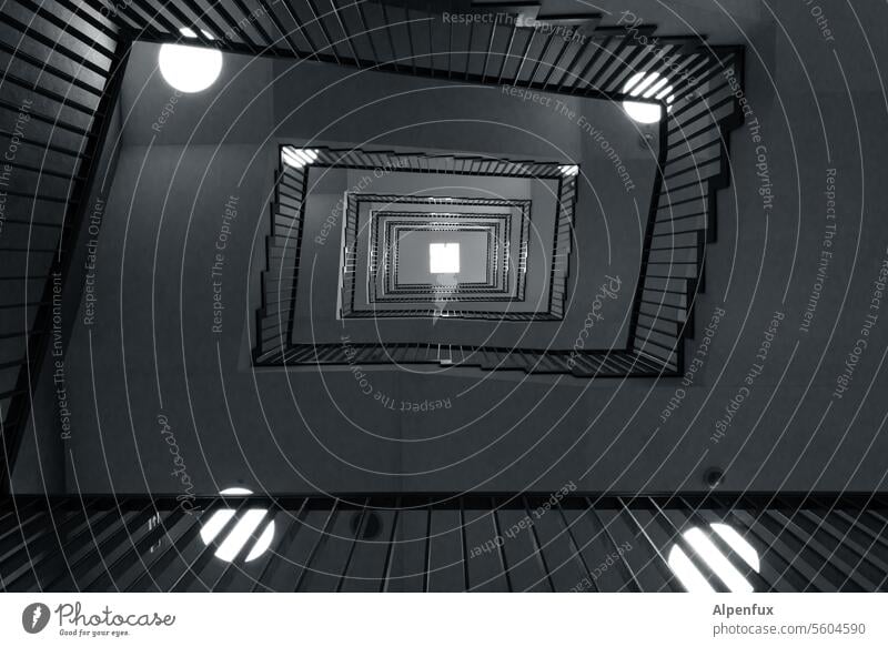 analog level change system Staircase (Hallway) Snail shell Architecture Stairs rail Upward Downward Descent Go up Banister Apartment Building Deserted