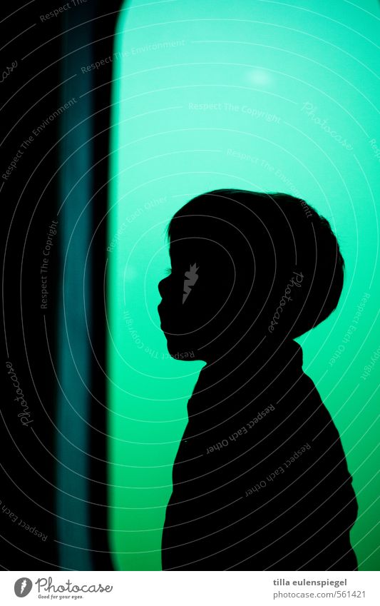 silhouette Child Toddler Boy (child) 1 Human being Short-haired Green Black Moody Fear Loneliness Discover Colour Infancy Innocent Anonymous Silhouette Contrast