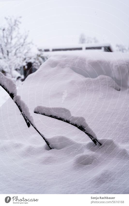 A snow-covered windshield Windscreen Windscreen wiper car Snow Winter Vehicle Car Hood Frost Ice Outdoors Exterior shot Deserted Cold White Snowfall Snowstorm