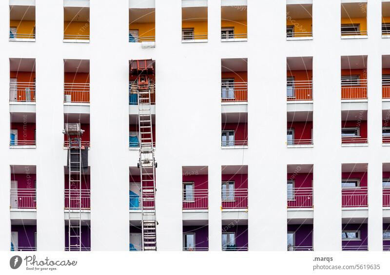 Colorful residential units variegated Facade White Many dwell Moving (to change residence) Ladder housing unit Versatile variety Modern Architecture Arrangement