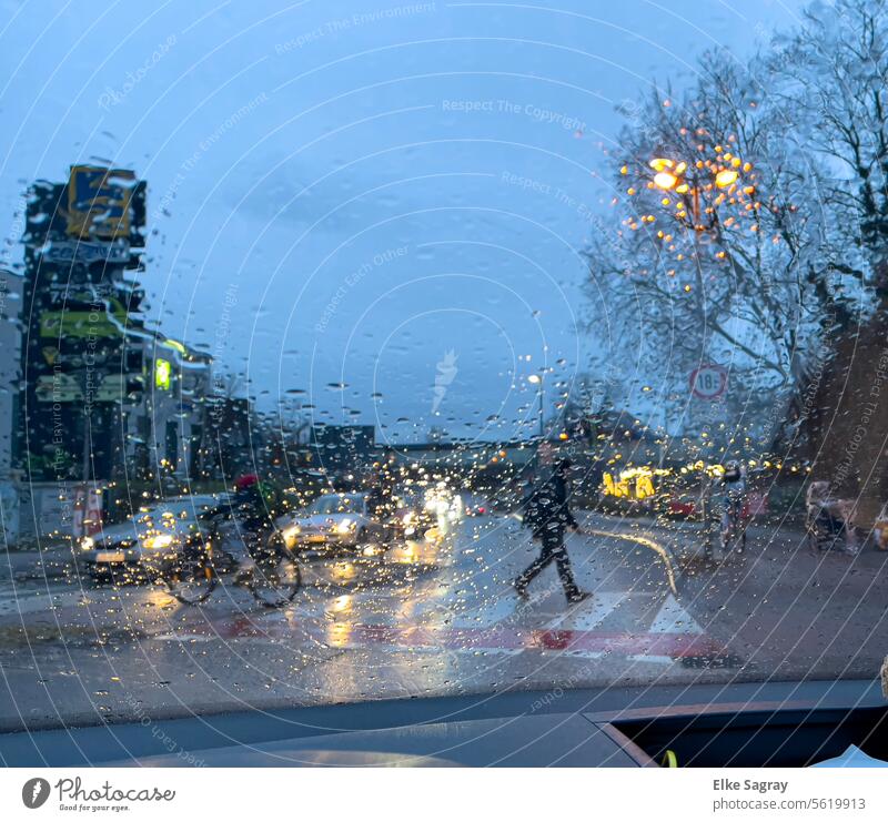 Water droplets on the windshield - view of the road #Rain Drops of water Wet Street Weather Leaf raindrops Rainy weather Window pane Reflection