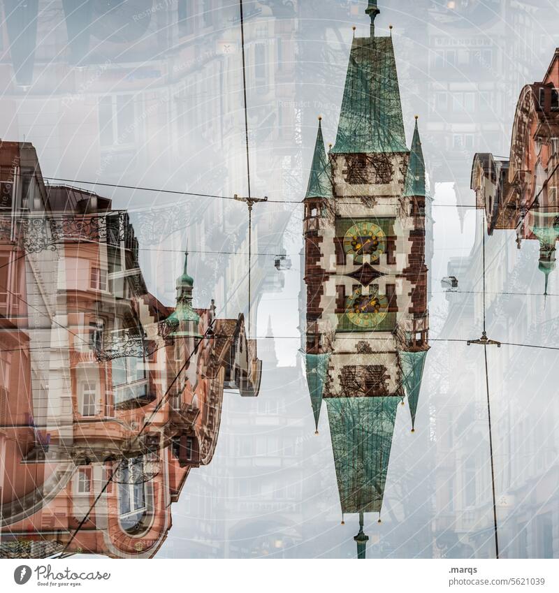 Freiburg Abstract Double exposure Old building Irritation Perspective Moody Crazy Uniqueness Exceptional Tourist Attraction Architecture Building