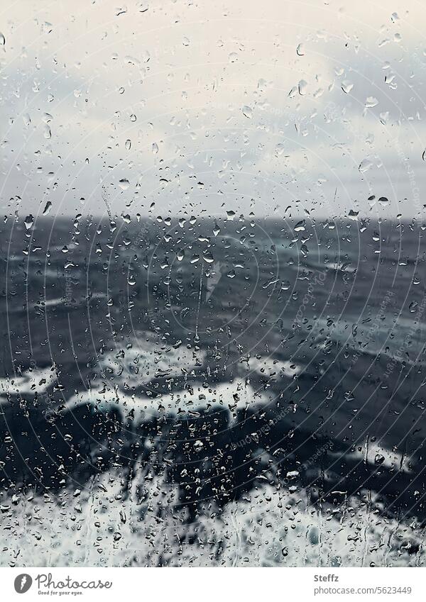 Sea voyage in rain and storm Window pane Pane Rain North Sea Ocean Weather Rainy weather rainy Slice stormy stormy sea stormy weather Hurricane Force of nature