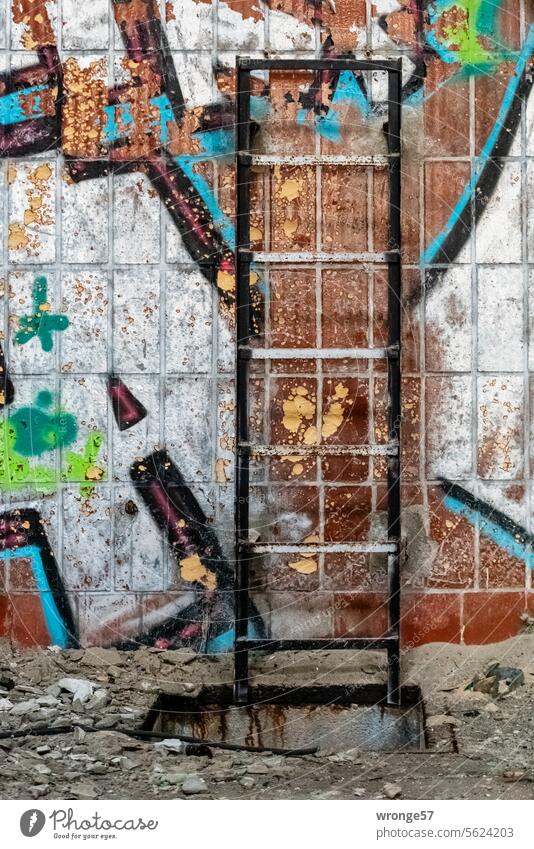 !trash! 2023 | pitfall topic day Drop pit Pit Risk of accident Risk of collapse Colour photo Deserted Close-up Old Building Transience Graffiti variegated dirt
