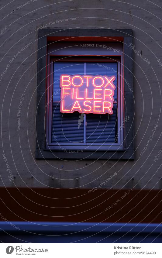 botox filler laser neon sign in window Laser Window Neon sign publicity advertising sign Advertising Billboard Illuminate writing lettering typo typography