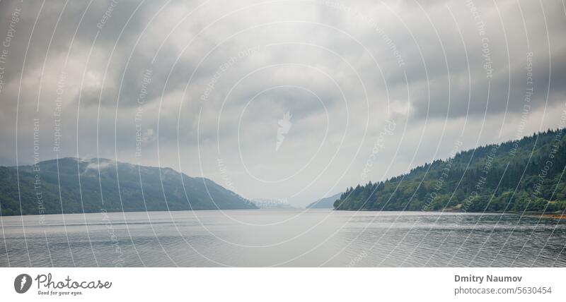 Panoramic view of sea Loch Long in Argyll and Bute ,Scotland, UK, on a dull and drizzly summer day ambience argyll and bute atmosphere british climate