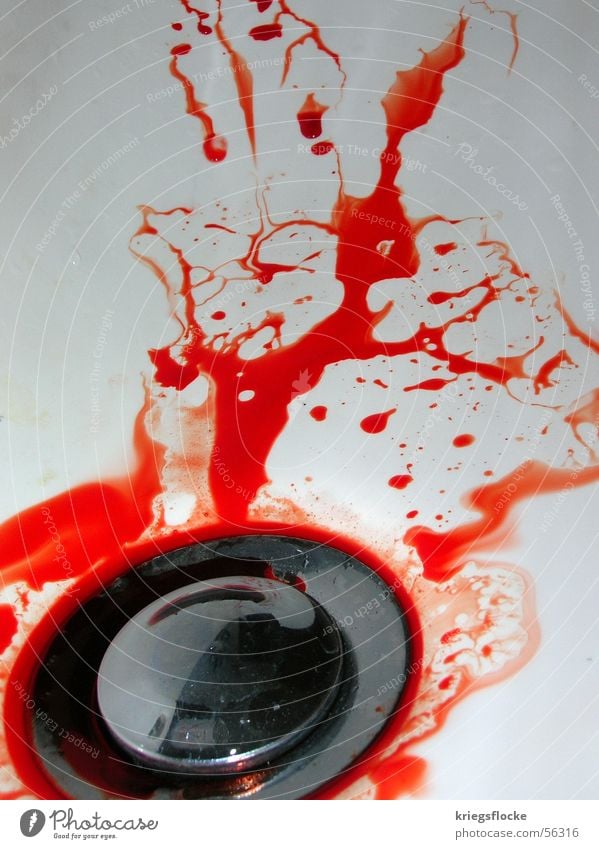 Have fun cleaning up... Red Drainage Sink White Dirty Fluid Colour Blood injury Drops of water