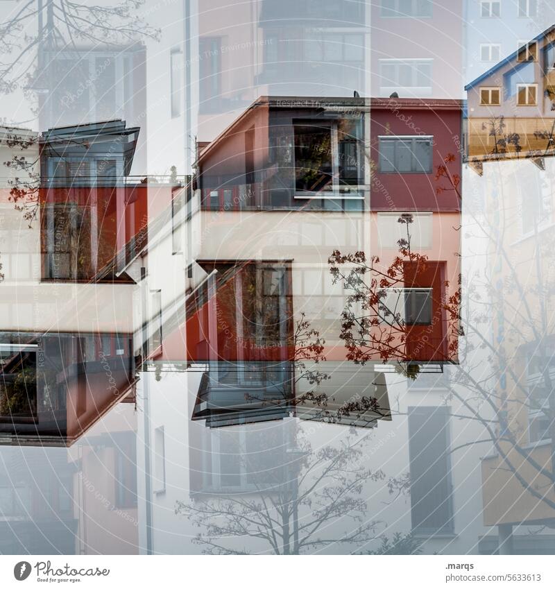 jigsaw Manmade structures Facade Modern Architecture Double exposure Abstract Sky Clouds Symmetry Future House (Residential Structure) Building Perspective