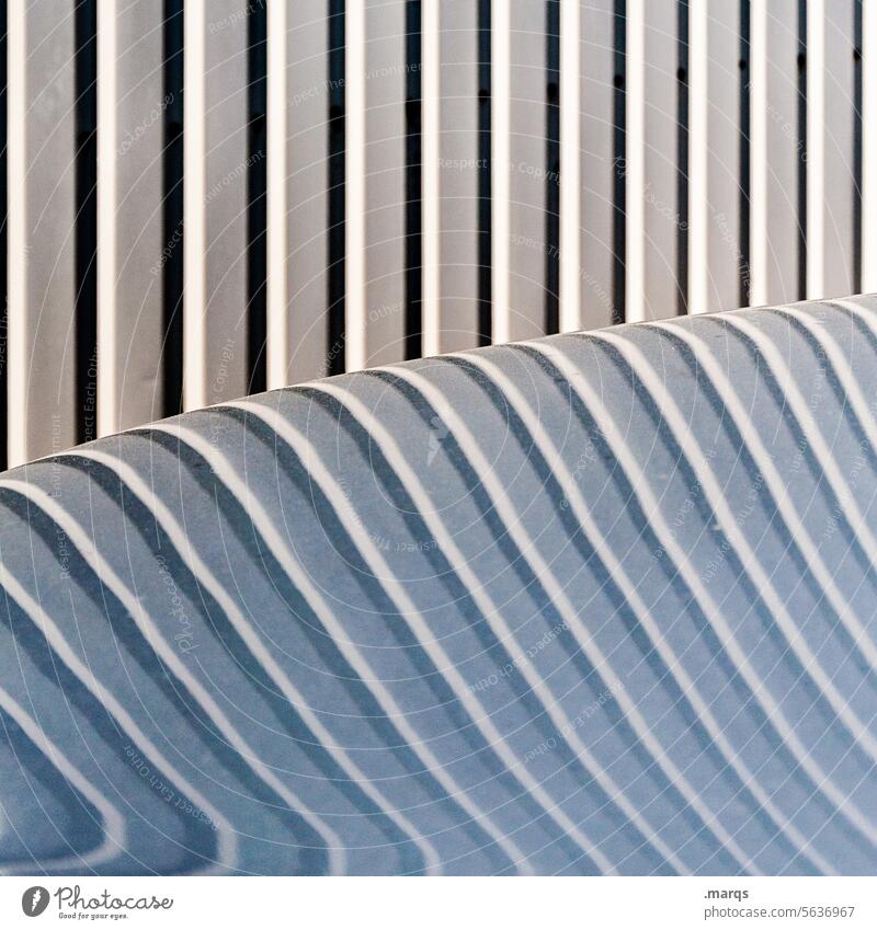 Bent Background picture Illustration Structures and shapes Perspective Abstract Design optical illusion Irritation Gray White Blue Reflection lines Metal