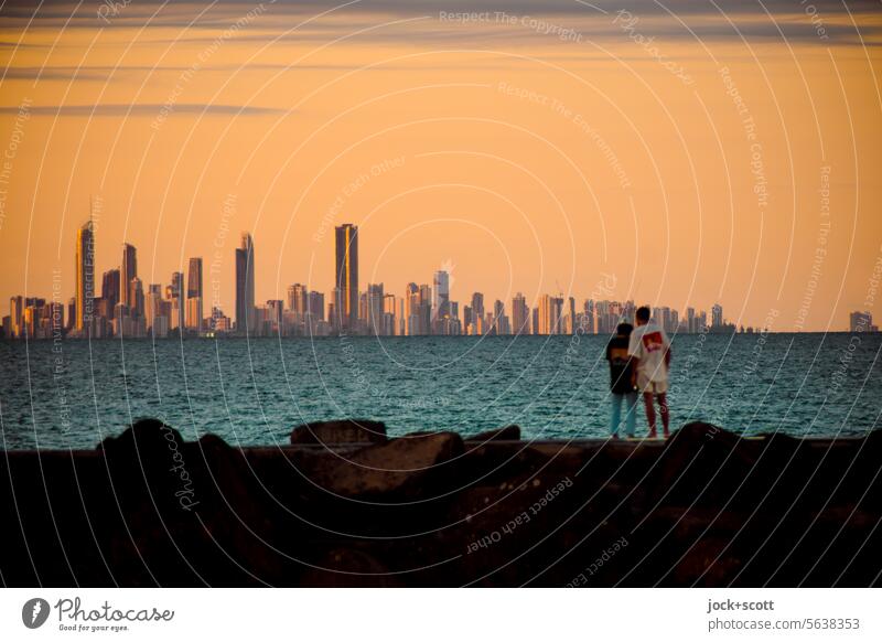 Farewell Gold Coast Australia Panorama (View) Queensland Surfers Paradise Skyline evening mood Sunlight Pacific Ocean Neutral Background Far-off places