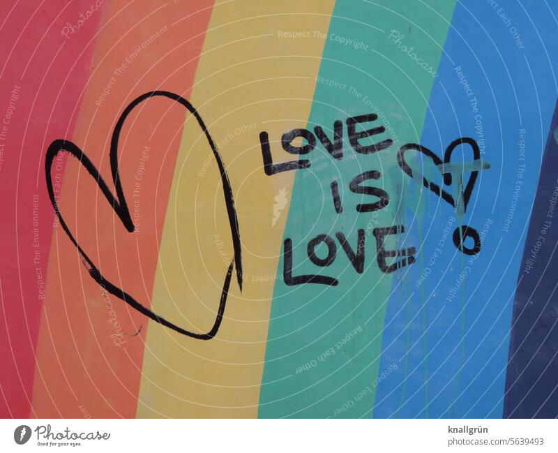 Love is love! Graffiti Rainbow Wall (building) Homosexual Colour photo Equality variety Symbols and metaphors Tolerant Freedom Prismatic colors LGBTQ