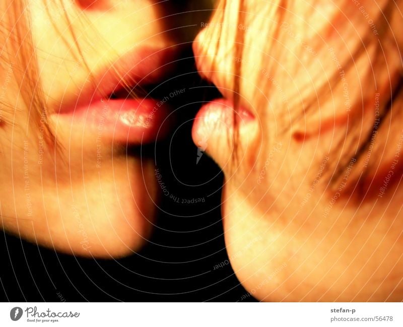 Kiss in a mirror Woman Kissing Caresses Mirror Lips Close-up Interior shot Passion Detail Summer