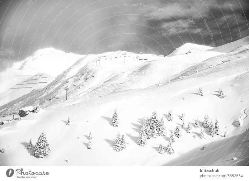 Freshly snow-covered mountain landscape in the Lenzerheide ski area Switzerland Alps Swiss Alps alps Suisse lenzerheide Grisons Mountain Vacation & Travel
