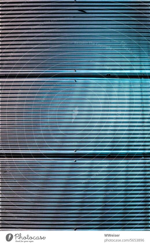 Abstract light and shadow fan on a structure made of metal slats Closed too locked Light Shaft of light Shadow Metal door Window Pattern even lines Stripe