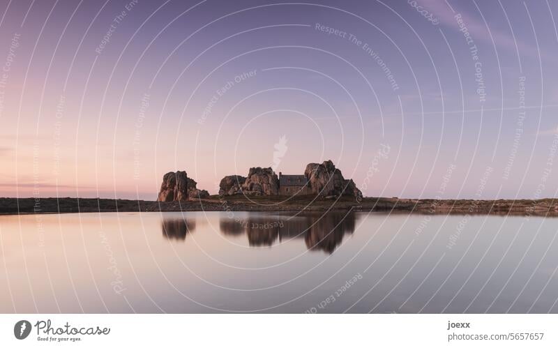 Lonely house on the water between huge rocks House (Residential Structure) worth seeing Ocean Day Detached house Solid Calm France Maritime Colour photo