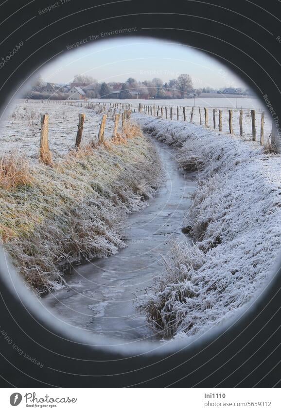 View of the Else shortly after the separation from the Hase Nature Landscape Winter winter landscape Frost Hoar frost River Frozen iced else Bifurcation