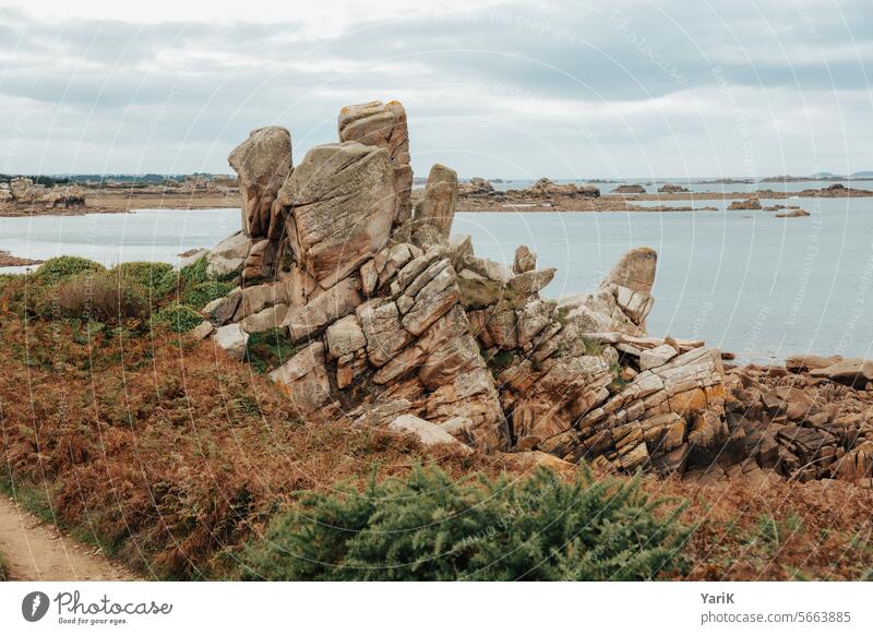 Brittany - Granite formations stone tower stony road Blue Rock Stony Place of longing To go for a walk Maritime stones sunshine Comforting vacation France