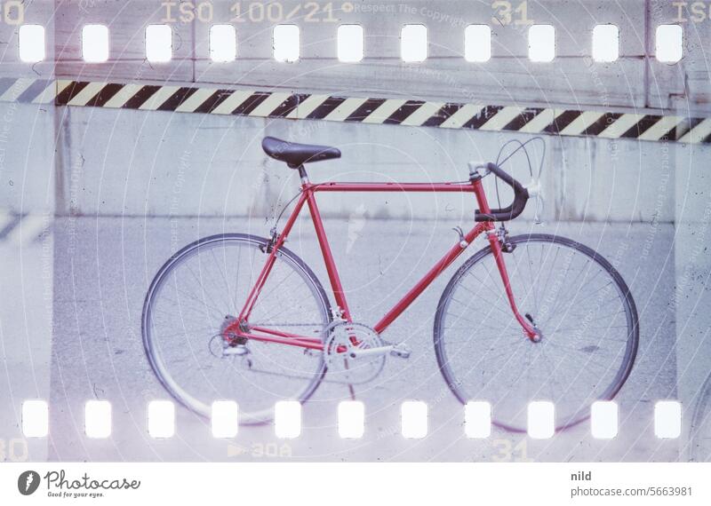 R for ... Red racing bike in front of ramp - Munich South Station Part 2 Racing cycle vintage Bicycle Lifestyle Mobility Athletic Colour photo Kodak Retro