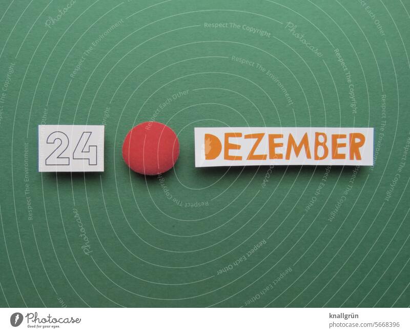 December 24 Christmas & Advent December 24th Text Winter Decoration Feasts & Celebrations Tradition cheerful Red Neutral Background Digits and numbers Green