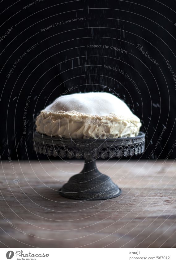 coconut snow Cake Dessert Candy Gateau Nutrition Slow food Cake plate Delicious Sweet Black White Rich in calories Colour photo Subdued colour Interior shot