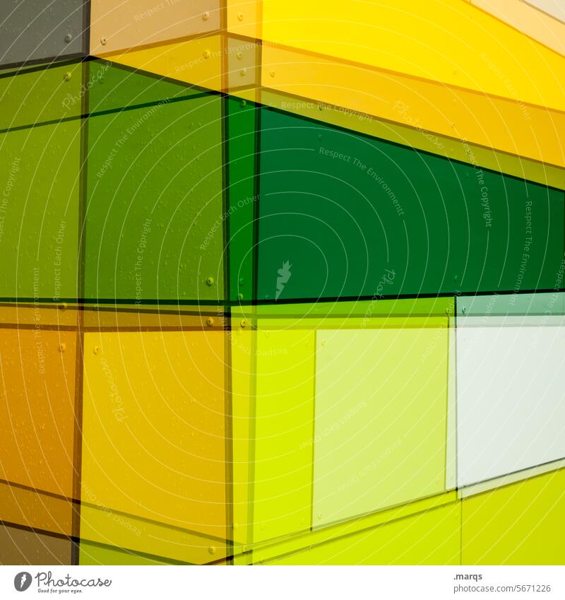 𝝅 x 👍 Illustration Arrangement Colour Geometry Abstract Design Modern Line Structures and shapes Creativity Green Yellow White Background picture