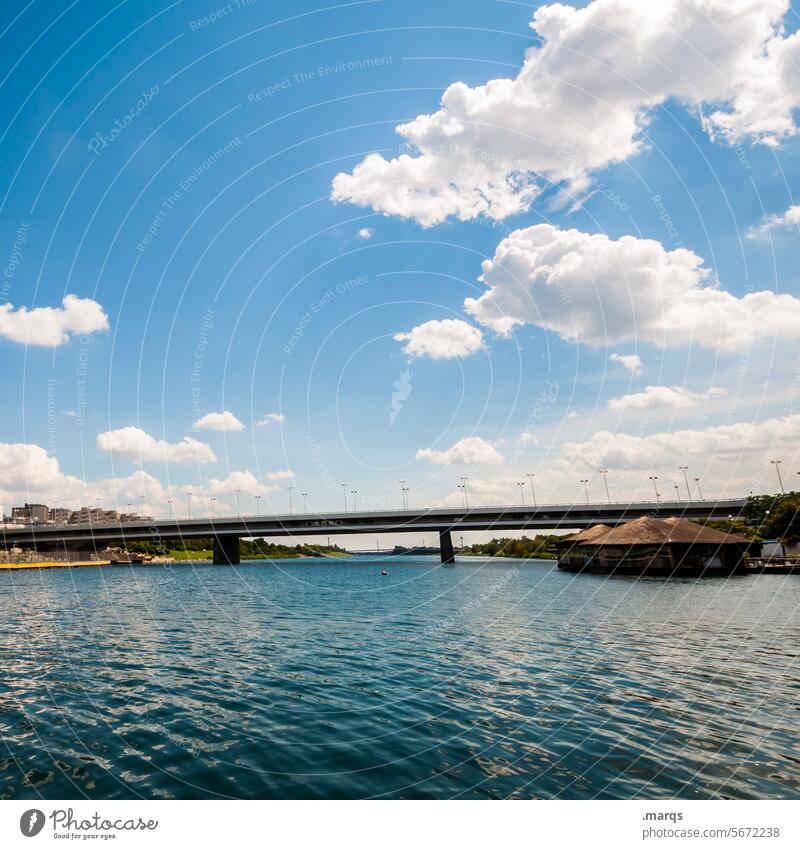 Danube bridge Clouds Sky Water Town River Bridge Beautiful weather Summer