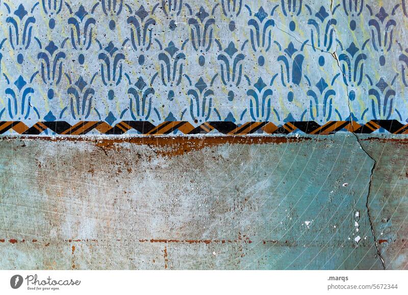 wallpaper Ornament Blue Wall (building) Pattern Wallpaper Redecorate Retro Old Moving (to change residence) Change of scene Structures and shapes