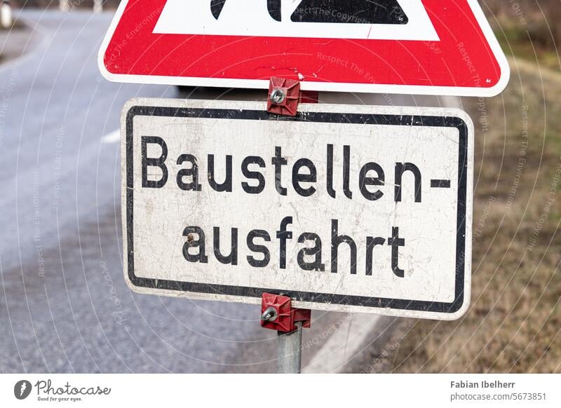 Traffic sign warns of roadworks exit Construction site construction works Highway ramp (exit) Road sign Roadworks exit Germany