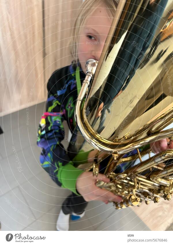 Brass music with children Tuba Brass band music tool Child Boy (child) Enthusiasm Music wind instrument brass player youthful early exercises