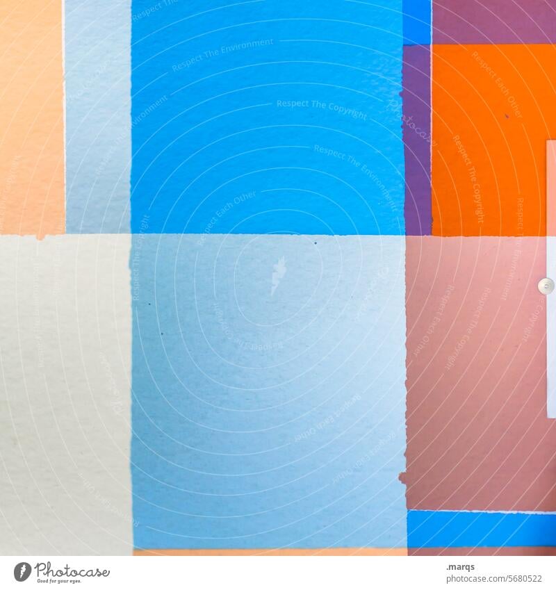 Colorful paint Colour Wall (building) Blue pastel Orange purple White Forms and structures Abstract Geometry Background picture Sharp-edged