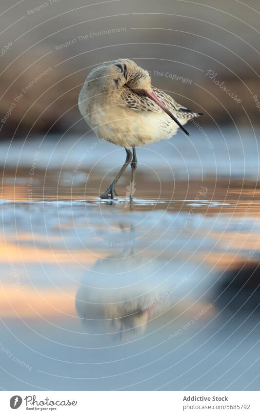 Serene Dawn with Aguja Colipinta at Asturias Coast bird nature wildlife aguja colipinta reflection water coast dawn tranquil migratory passage asturias resting