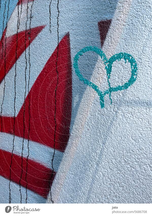 Turquoise graffiti heart on a red and white painted wall Heart Heart-shaped Love Vacation good wishes Vacation mood Declaration of love Romance Loyalty