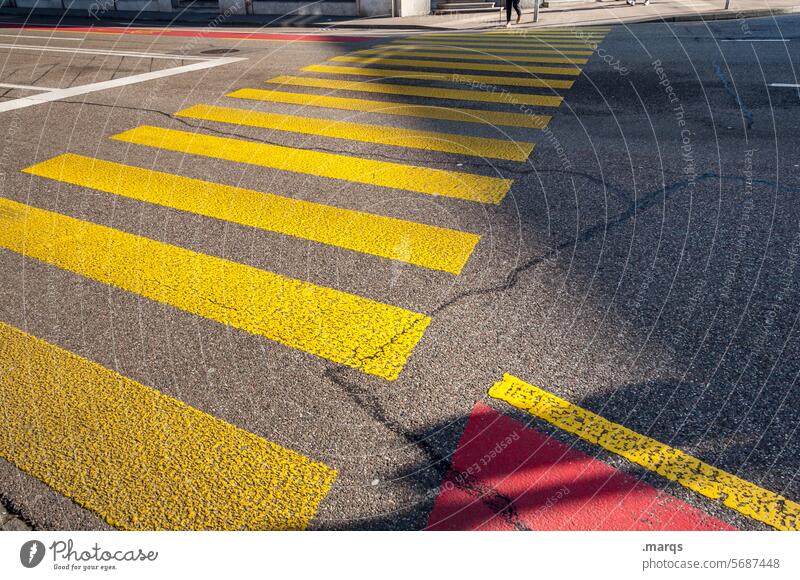 crosswalk Street Yellow Zebra crossing Transport Asphalt Traffic infrastructure Stripe Pedestrian Town Gray Going Traverse Lanes & trails Pedestrian crossing