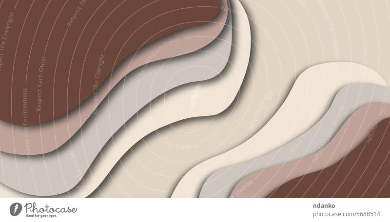 Beige-brown background made of various shapes with a shadow overlaid on a layer wave layout papercut dynamic fluid light overlap modern abstract liquid texture