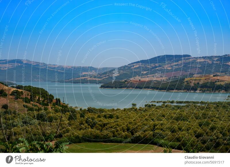 Lake of Occhito near Gambatesa, Molise, Italy Campobasso Europe artificial color day green hill lake landscape nature photography summer travel water