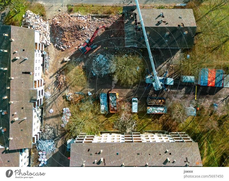 Building demolition from above Aerial photograph Building for demolition Decline Construction site Transience House (Residential Structure) Destruction