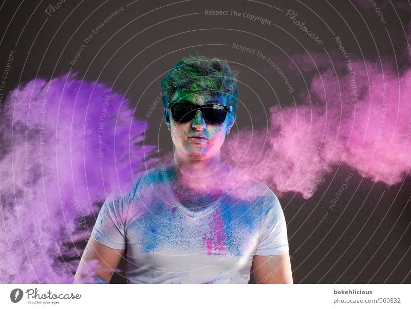 In Your Face 11 Human being Masculine Young man Youth (Young adults) 18 - 30 years Adults T-shirt Joy holi Colour Dye Play of colours Powder paint Violet Blue