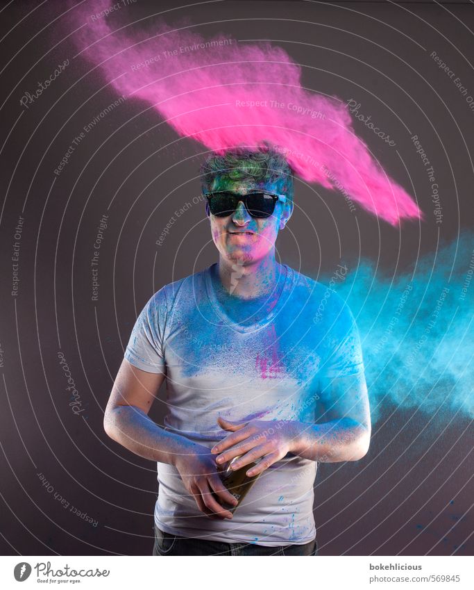 In your Face 8 Human being Masculine 1 18 - 30 years Youth (Young adults) Adults Breathe Speed Cool (slang) Adventure holi Dye Blue Pink Beer Tin T-shirt White