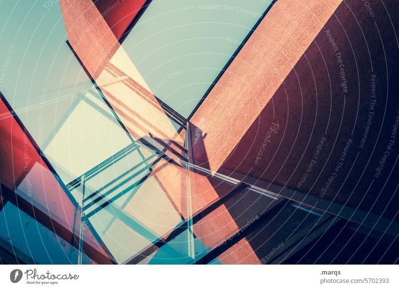 complex Abstract Double exposure Future Perspective Red Crazy Modern Facade Architecture Manmade structures Cloudless sky House (Residential Structure) Design