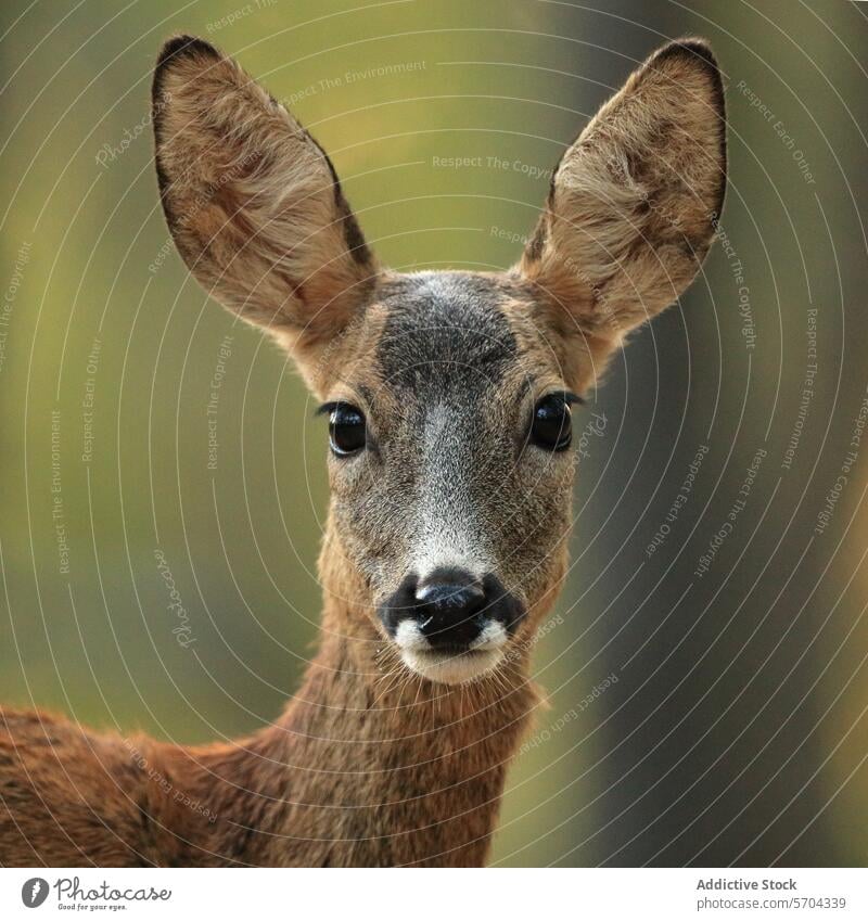 An endearing portrait of a juvenile roe deer looking directly at the camera with large, expressive ears and a soft gaze large ears wildlife nature animal brown