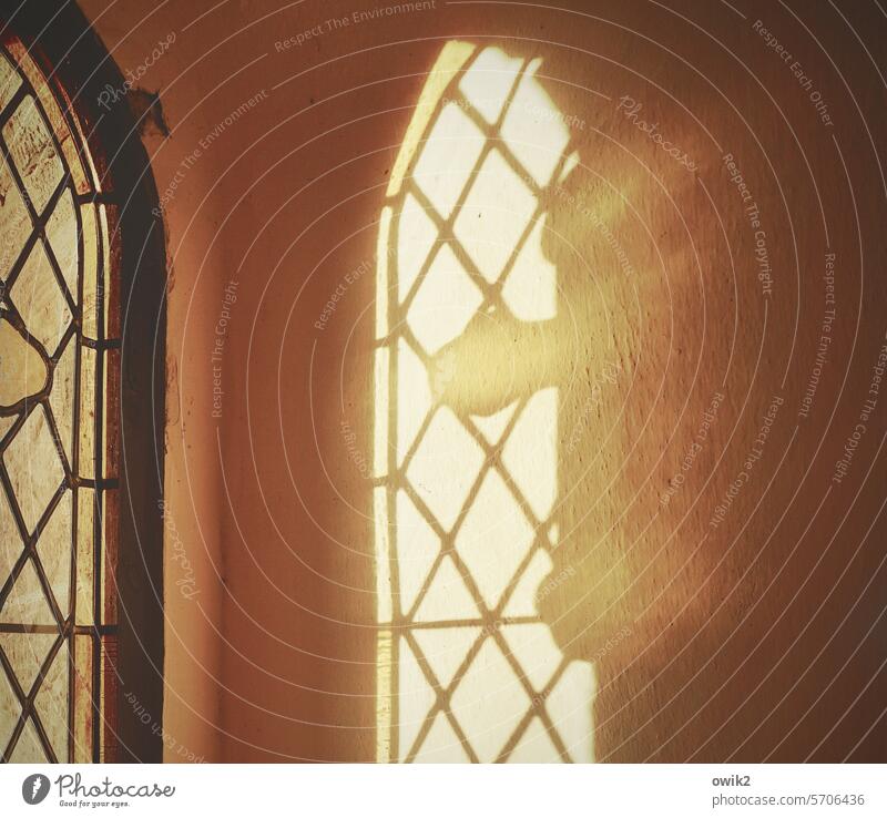 window cross Church Entrance Church window Detail Illuminate Glass Shaft of light Colour photo Interior shot Structures and shapes Pattern Deserted Light Shadow